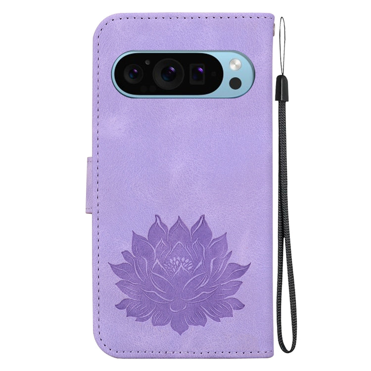 For Google Pixel 9 Lotus Embossed Leather Phone Case(Purple)