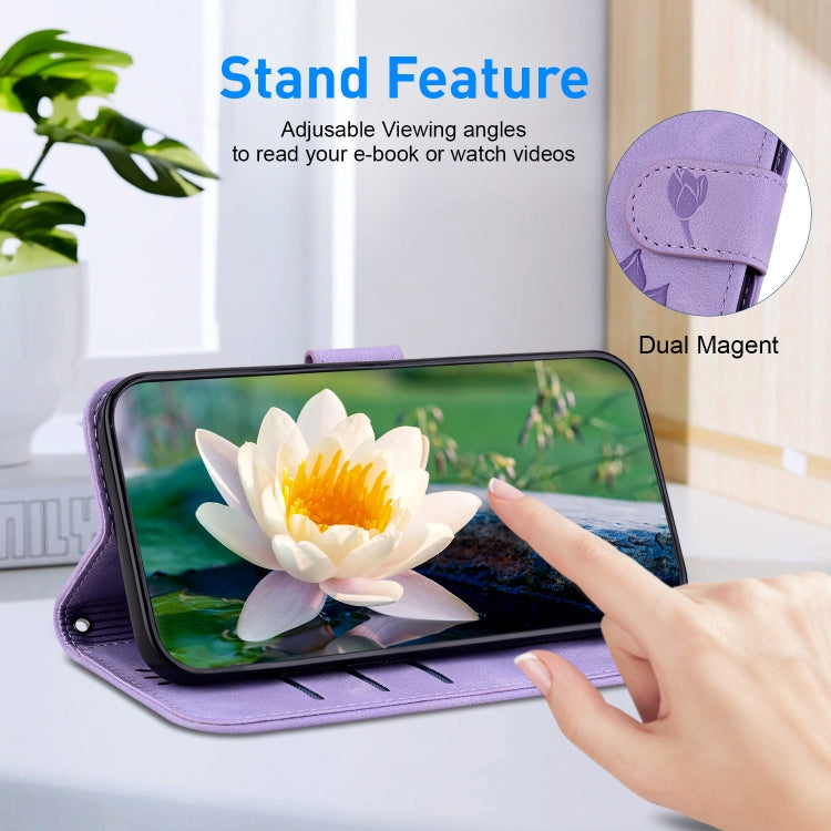 For Google Pixel 9 Lotus Embossed Leather Phone Case(Purple)