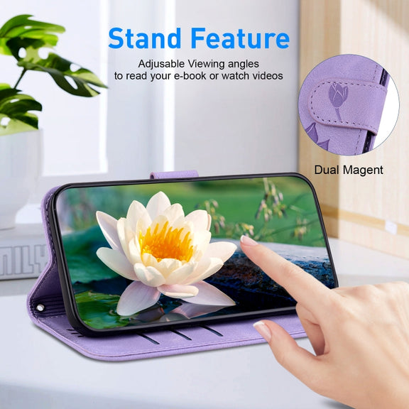 For Google Pixel 9 Lotus Embossed Leather Phone Case(Purple)