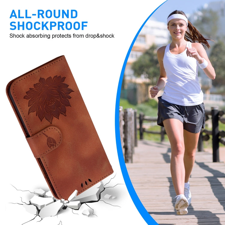 For Honor Magic6 Pro Lotus Embossed Leather Phone Case(Brown)