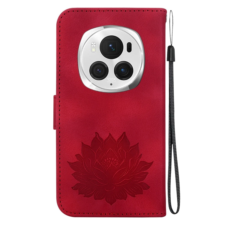 For Honor Magic6 Pro Lotus Embossed Leather Phone Case(Red)