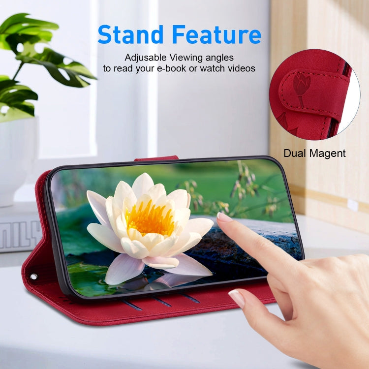 For Honor Magic6 Pro Lotus Embossed Leather Phone Case(Red)