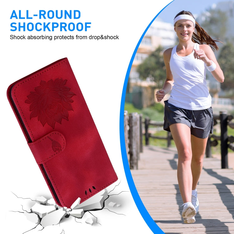 For Honor Magic6 Pro Lotus Embossed Leather Phone Case(Red)
