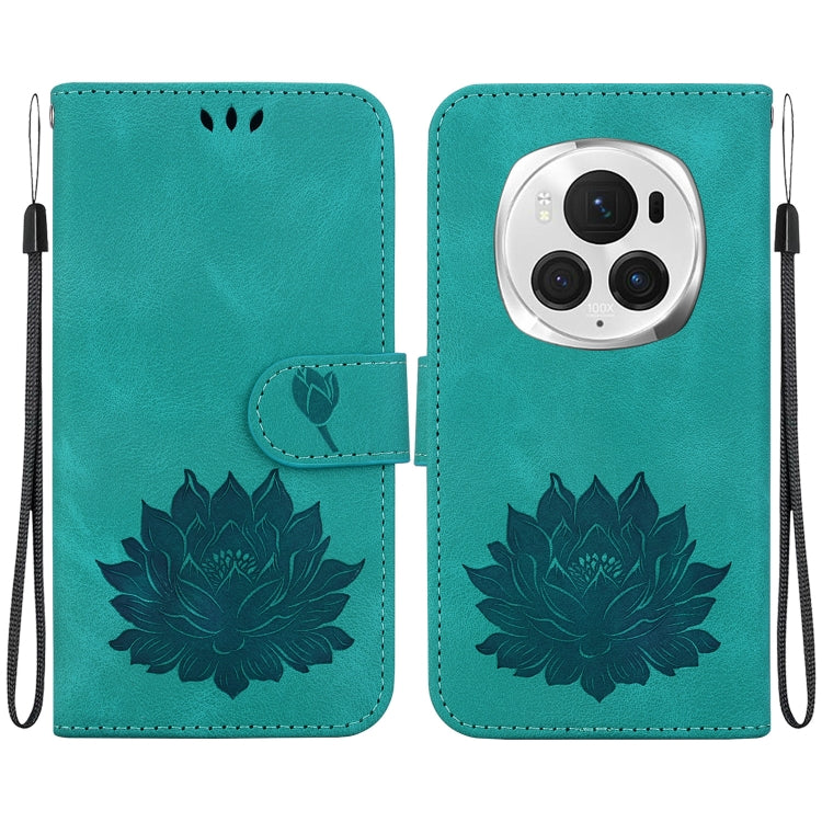 For Honor Magic6 Pro Lotus Embossed Leather Phone Case(Green)