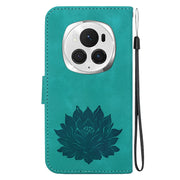For Honor Magic6 Pro Lotus Embossed Leather Phone Case(Green)