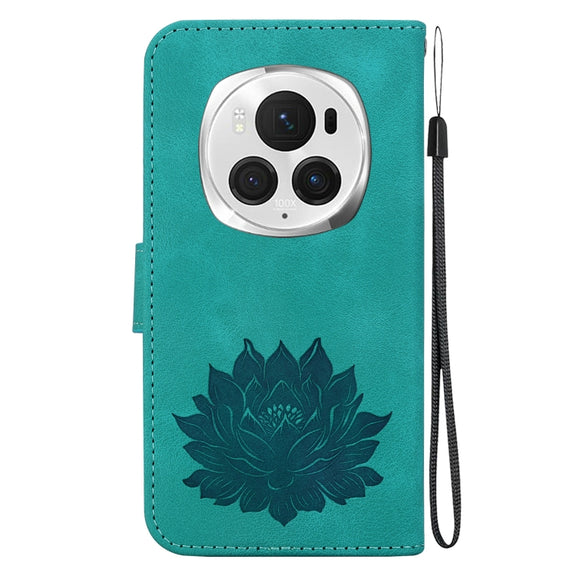 For Honor Magic6 Pro Lotus Embossed Leather Phone Case(Green)