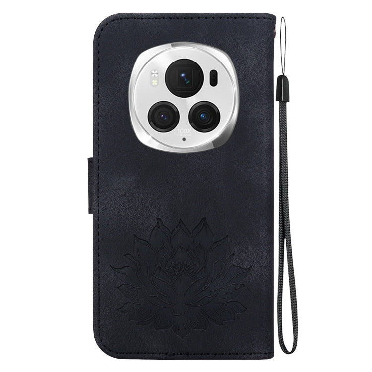 For Honor Magic6 Pro Lotus Embossed Leather Phone Case(Black)