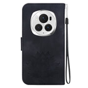 For Honor Magic6 Pro Lotus Embossed Leather Phone Case(Black)