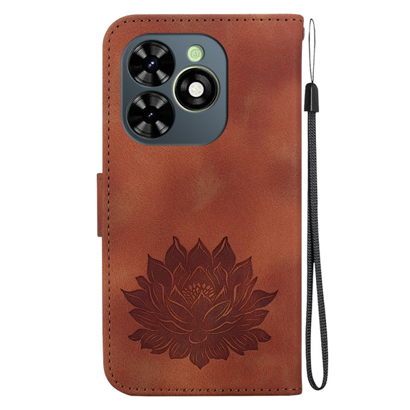 For Tecno Spark G0 2024 / Spark 20 Lotus Embossed Leather Phone Case(Brown)