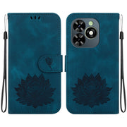 For Tecno Spark G0 2024 / Spark 20 Lotus Embossed Leather Phone Case(Dark Blue)