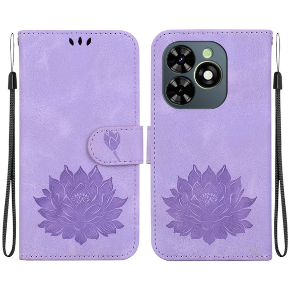 For Tecno Spark G0 2024 / Spark 20 Lotus Embossed Leather Phone Case(Purple)