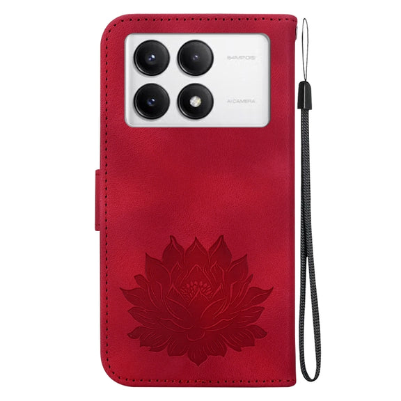 For Redmi K70 / K70 Pro Lotus Embossed Leather Phone Case(Red)