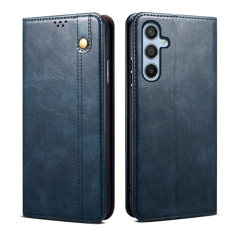For Samsung Galaxy S25 5G Oil Wax Crazy Horse Texture Leather Phone Case(Blue)