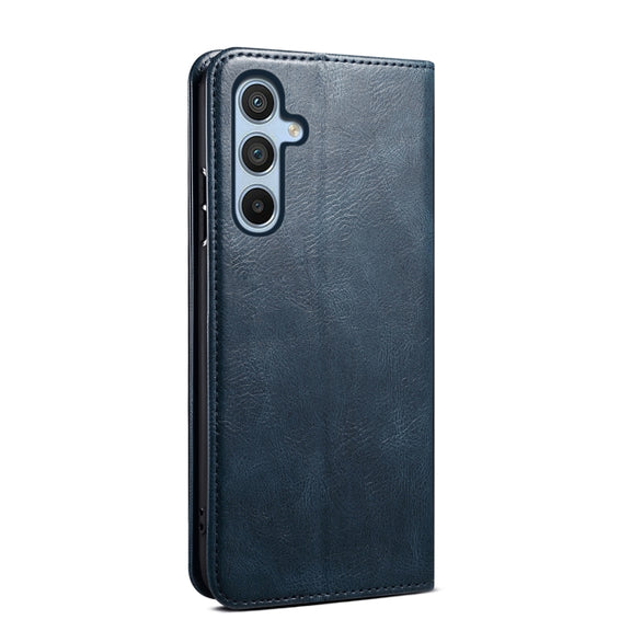 For Samsung Galaxy S25 5G Oil Wax Crazy Horse Texture Leather Phone Case(Blue)