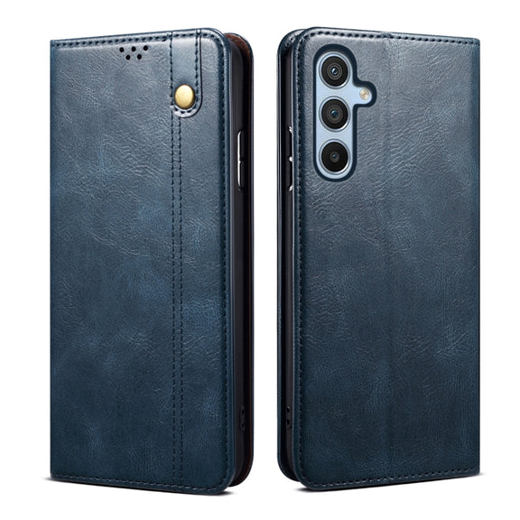 For Samsung Galaxy S25 5G Oil Wax Crazy Horse Texture Leather Phone Case(Blue)