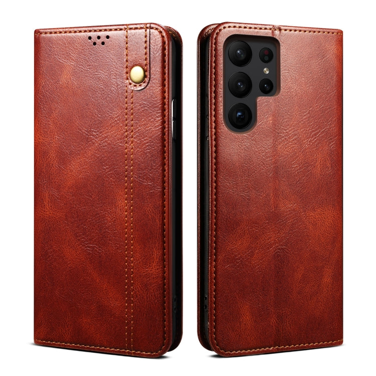 For Samsung Galaxy S25 Ultra 5G Oil Wax Crazy Horse Texture Leather Phone Case(Brown)