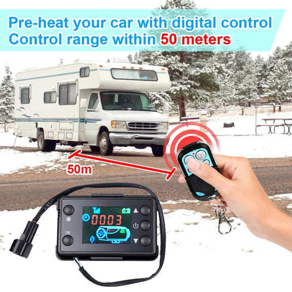 Car 12V / 24V Parking Heater LCD Monitor Switch with Remote Controller(Black)