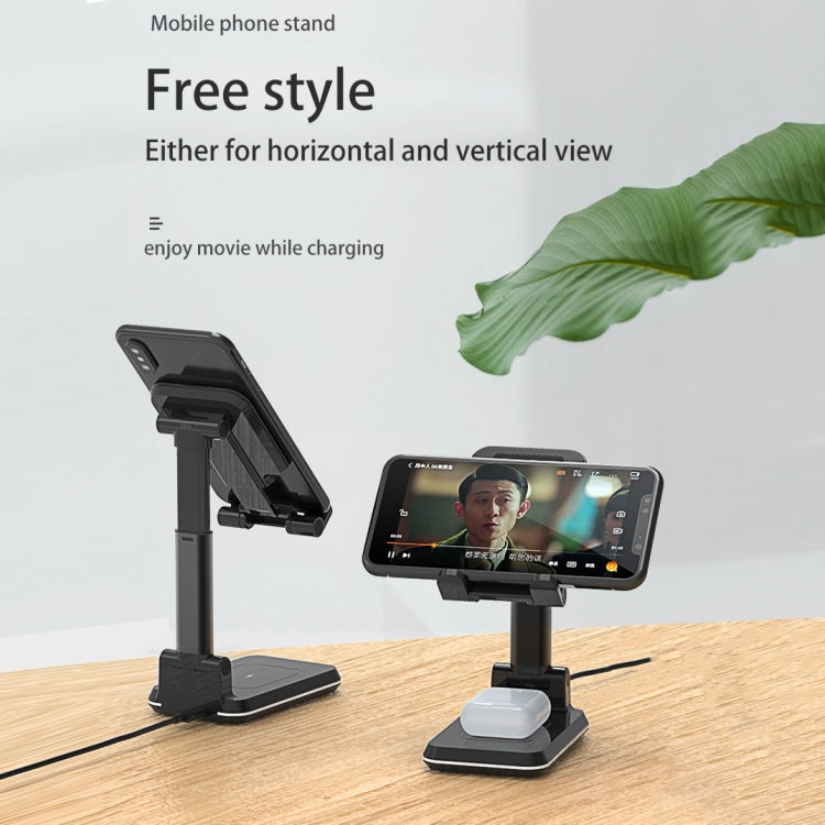 T6 2 in 1 Portable Folding Stand Wireless Charging, Style:Single Charge(Black)