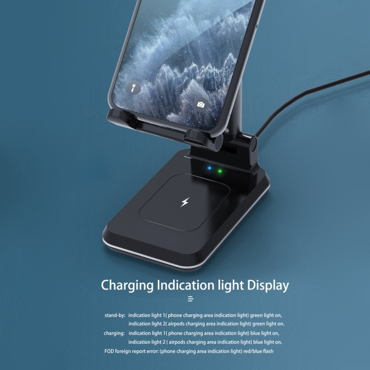T6 2 in 1 Portable Folding Stand Wireless Charging, Style:Single Charge(Black)