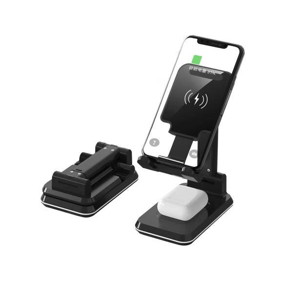 T6 2 in 1 Portable Folding Stand Wireless Charging, Style:Double Charge(Black)