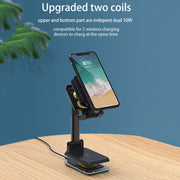 T6 2 in 1 Portable Folding Stand Wireless Charging, Style:Double Charge(Black)