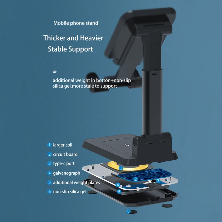 T6 2 in 1 Portable Folding Stand Wireless Charging, Style:Double Charge(Black)