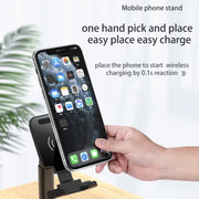 T6 2 in 1 Portable Folding Stand Wireless Charging, Style:Double Charge(Black)