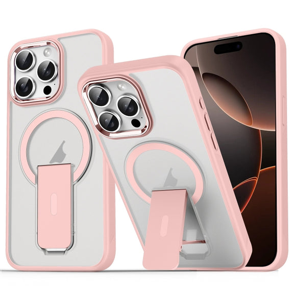 For iPhone 16 Pro Acrylic Hybrid TPU MagSafe Holder Phone Case(Pink)