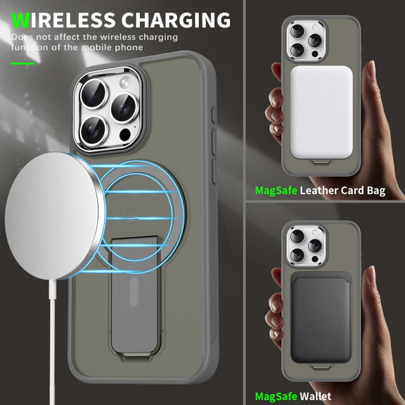 For iPhone 16 Plus Acrylic Hybrid TPU MagSafe Holder Phone Case(Black)
