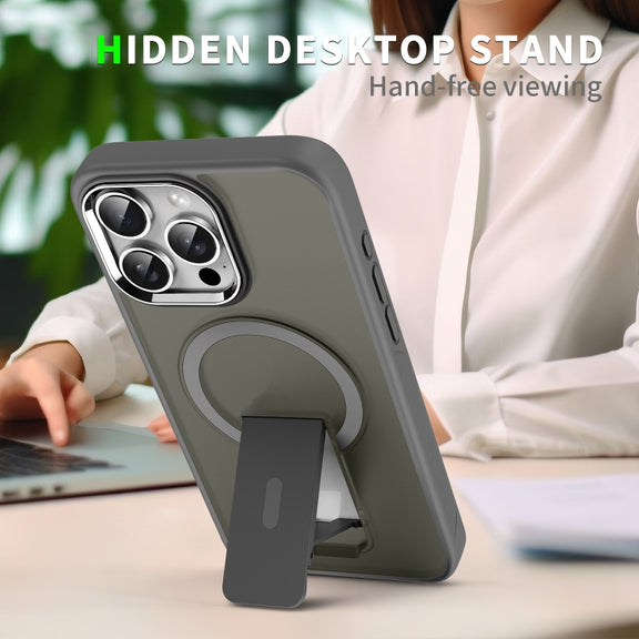 For iPhone 16 Acrylic Hybrid TPU MagSafe Holder Phone Case(Dark Blue)