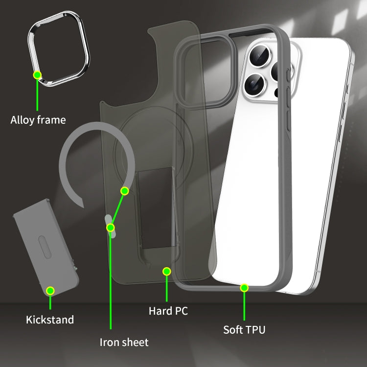 For iPhone 16 Acrylic Hybrid TPU MagSafe Holder Phone Case(Dark Blue)