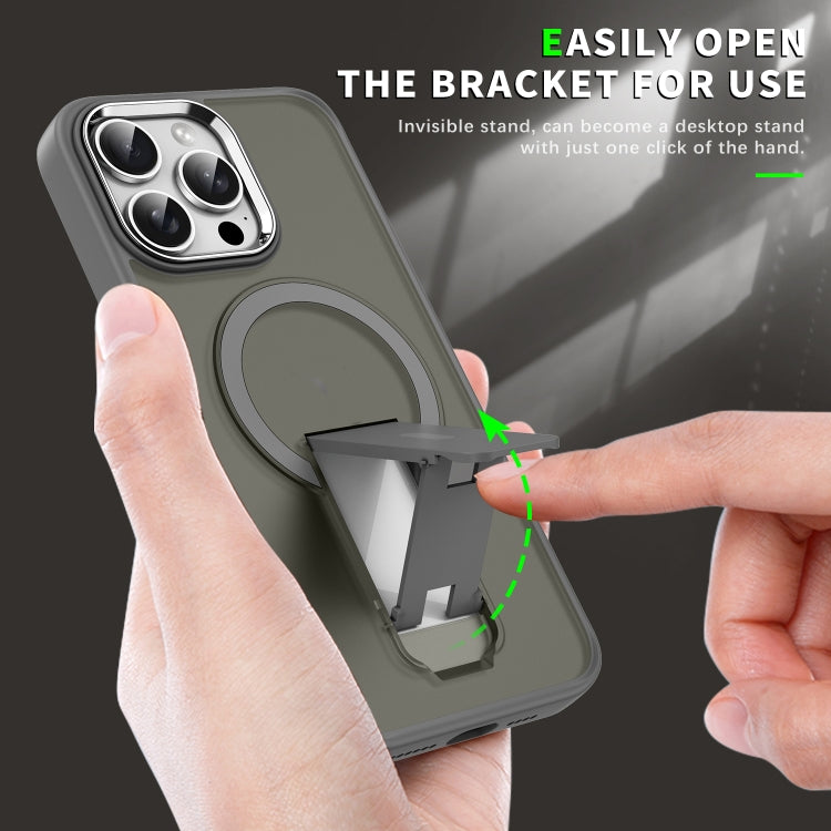 For iPhone 16 Pro Acrylic Hybrid TPU MagSafe Holder Phone Case(Pink)