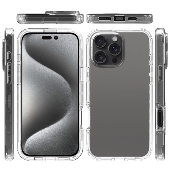 For iPhone 16 Pro Max Clear TPU Hybrid PC Shockproof Phone Case(Transparent)