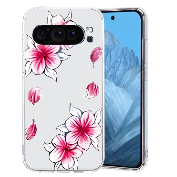 For Google Pixel 9 Colored Drawing Pattern Transparent TPU Phone Case(Sakura)