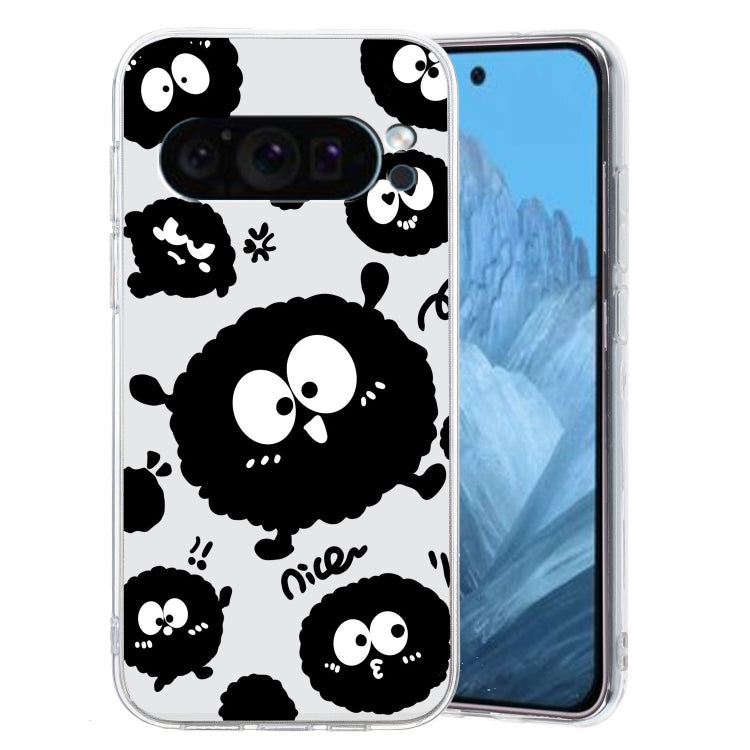 For Google Pixel 9 Colored Drawing Pattern Transparent TPU Phone Case(Black Eye)