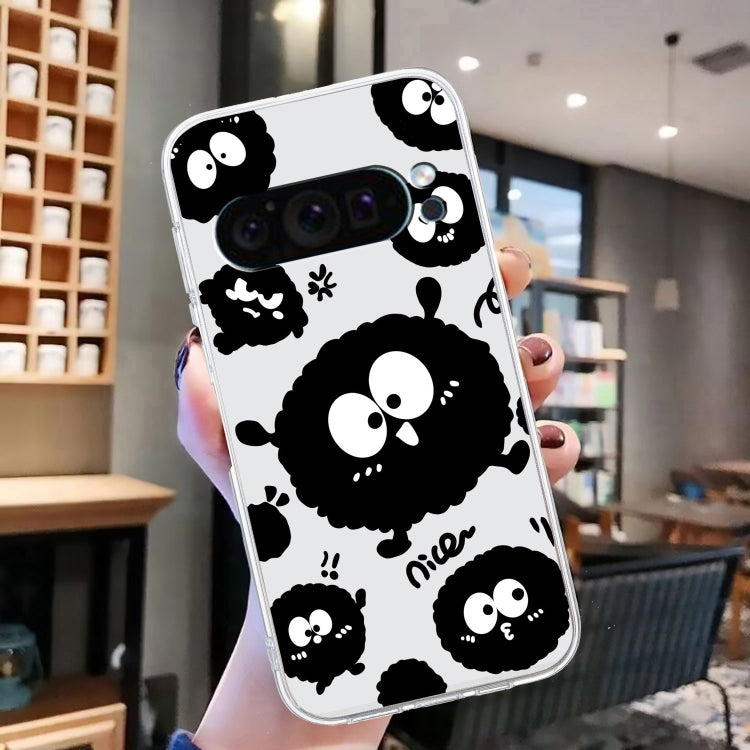 For Google Pixel 9 Colored Drawing Pattern Transparent TPU Phone Case(Black Eye)
