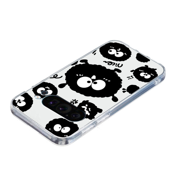For Google Pixel 9 Colored Drawing Pattern Transparent TPU Phone Case(Black Eye)