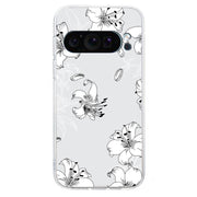 For Google Pixel 9 Colored Drawing Pattern Transparent TPU Phone Case(White Flower)
