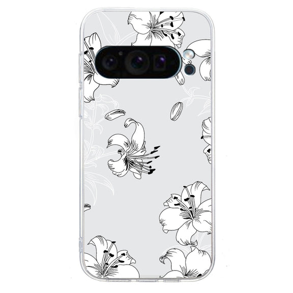 For Google Pixel 9 Colored Drawing Pattern Transparent TPU Phone Case(White Flower)