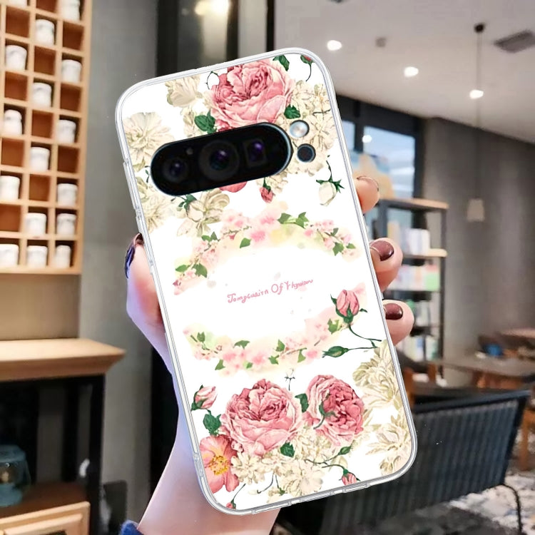 For Google Pixel 9 Colored Drawing Pattern Transparent TPU Phone Case(Rose)