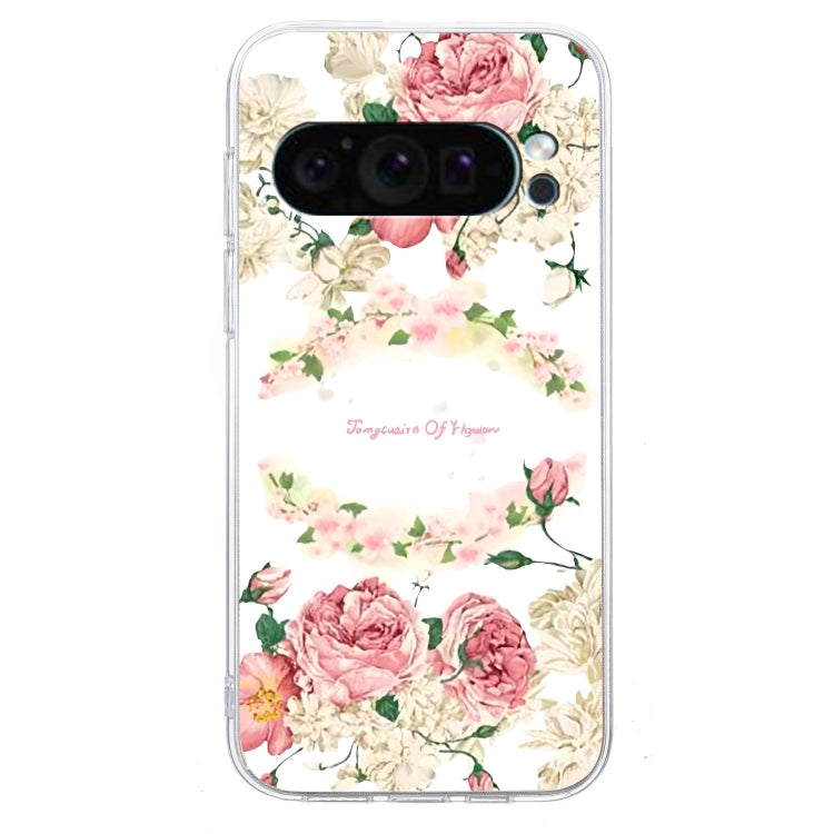 For Google Pixel 9 Colored Drawing Pattern Transparent TPU Phone Case(Rose)