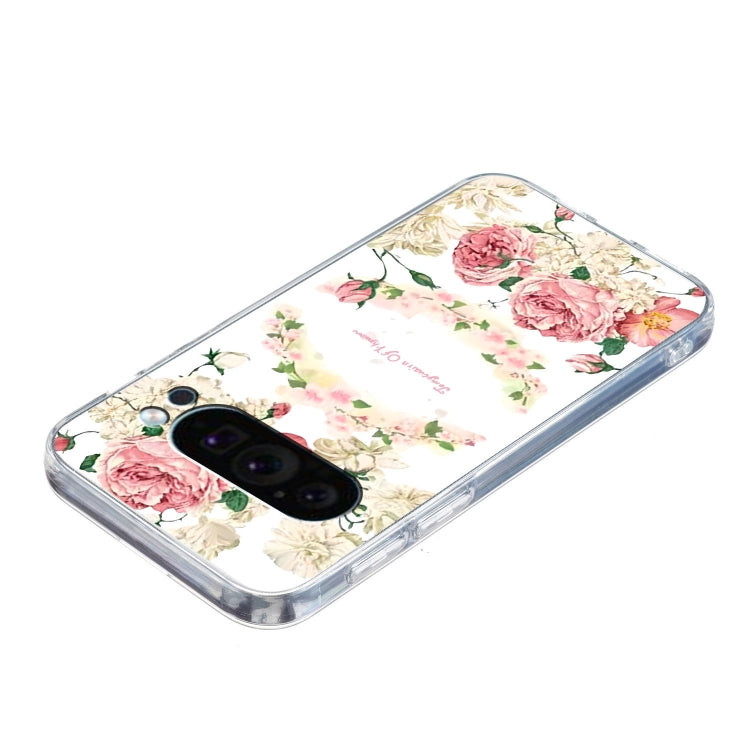 For Google Pixel 9 Colored Drawing Pattern Transparent TPU Phone Case(Rose)