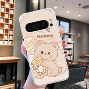 For Google Pixel 9 Colored Drawing Pattern Transparent TPU Phone Case(Bear)
