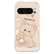 For Google Pixel 9 Colored Drawing Pattern Transparent TPU Phone Case(Bear)