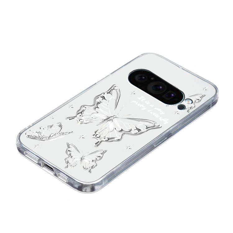 For Google Pixel 9 Colored Drawing Pattern Transparent TPU Phone Case(Butterflies)