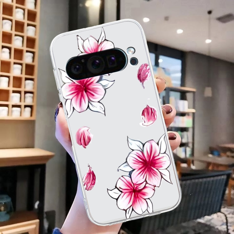 For Google Pixel 9 Pro Colored Drawing Pattern Transparent TPU Phone Case(Sakura)