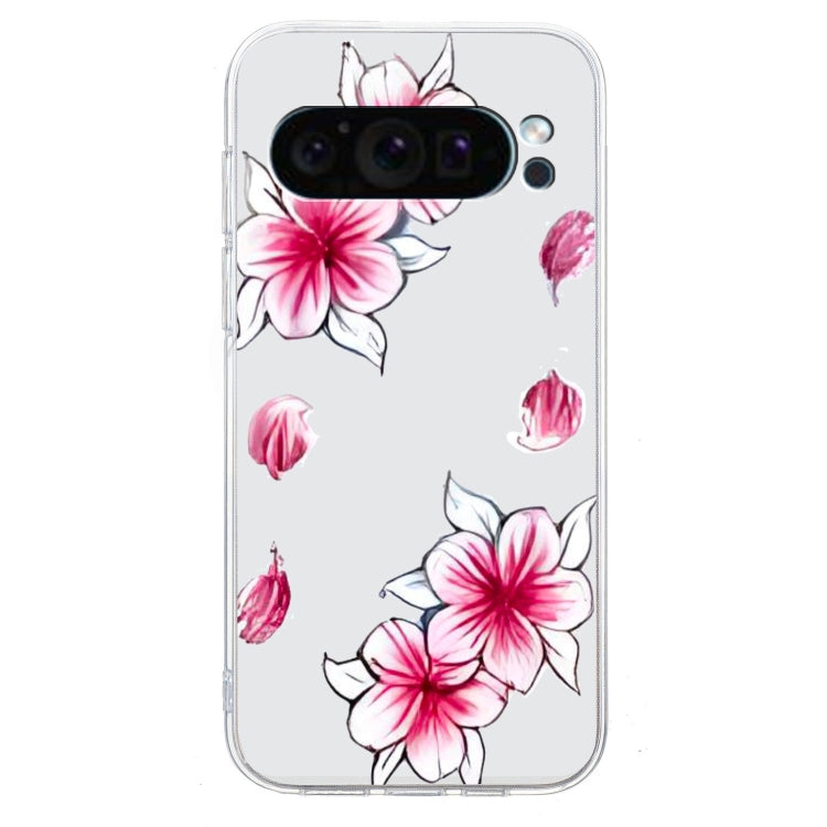 For Google Pixel 9 Pro Colored Drawing Pattern Transparent TPU Phone Case(Sakura)