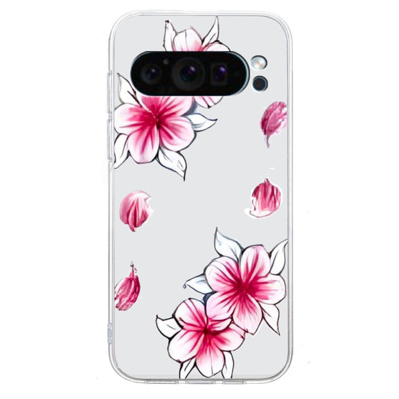 For Google Pixel 9 Pro Colored Drawing Pattern Transparent TPU Phone Case(Sakura)