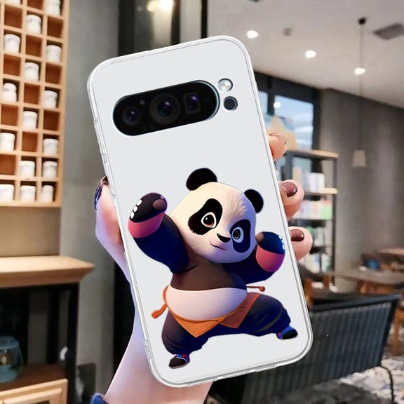 For Google Pixel 9 Pro Colored Drawing Pattern Transparent TPU Phone Case(Panda)