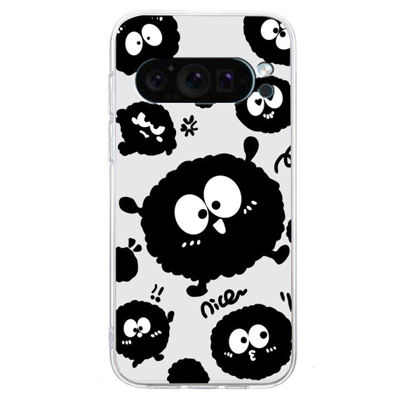 For Google Pixel 9 Pro Colored Drawing Pattern Transparent TPU Phone Case(Black Eye)
